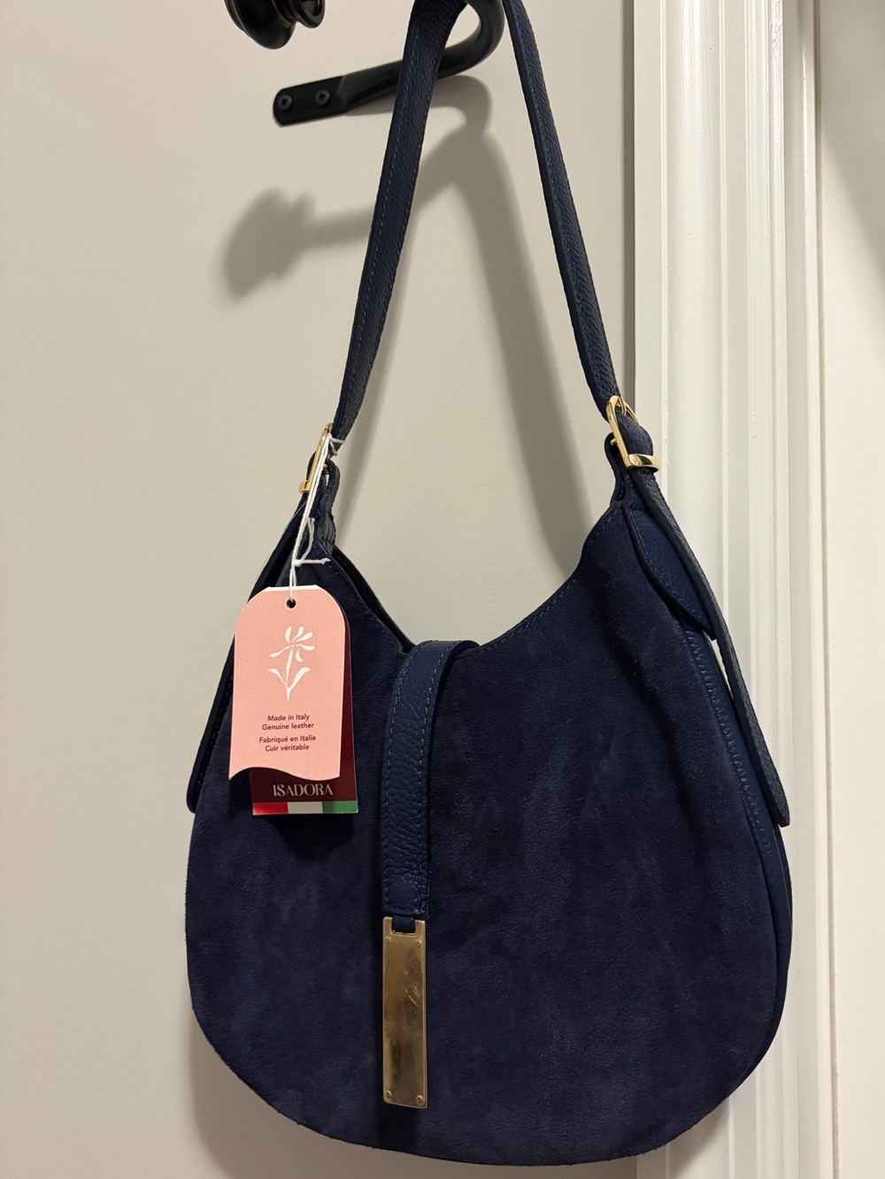 Polo Ralph Lauren Inspired Genuine Suede Navy Shoulder Bag